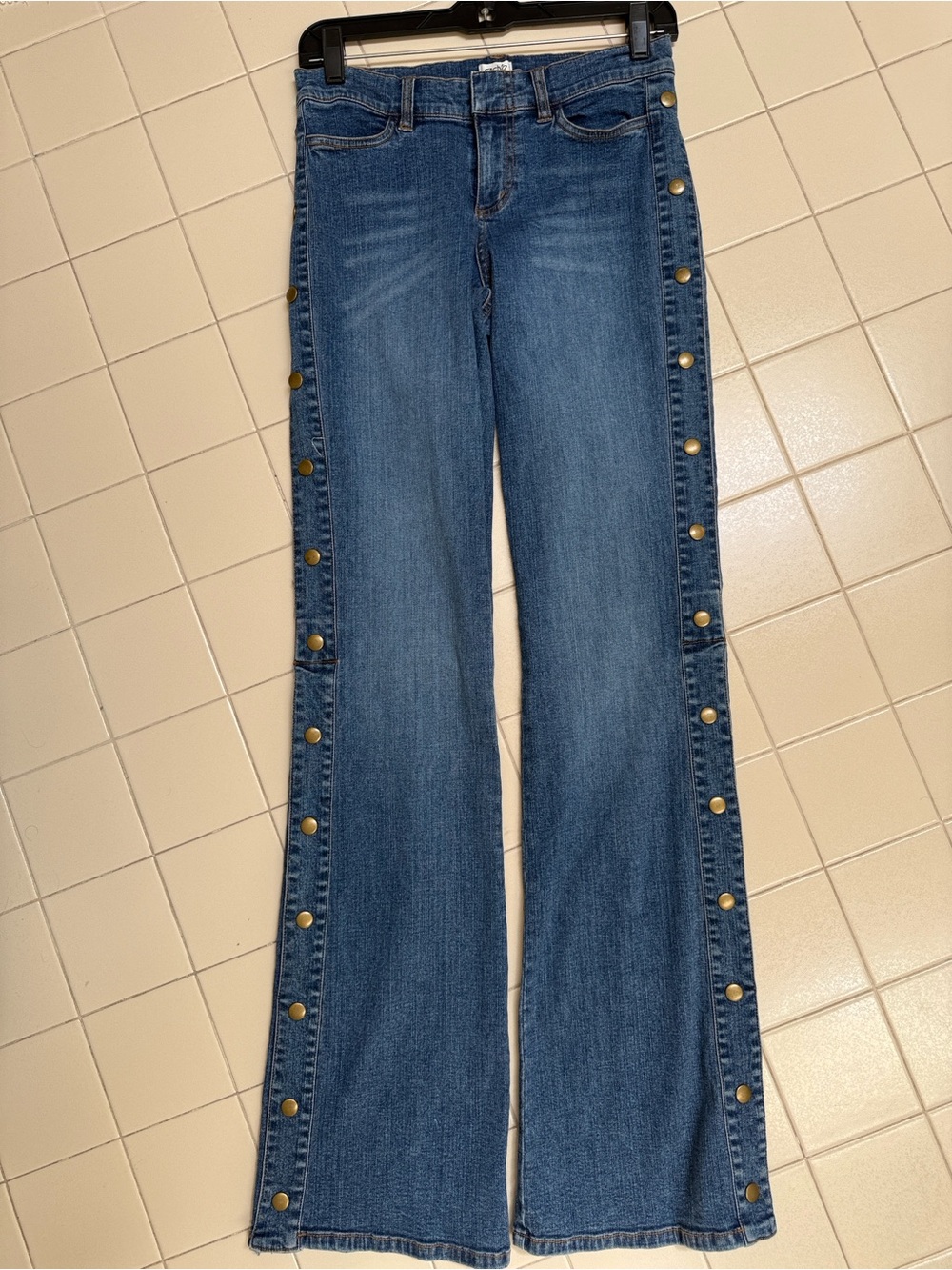 Cache Medium Blue Flared Jeans with Side Snap Buttons
